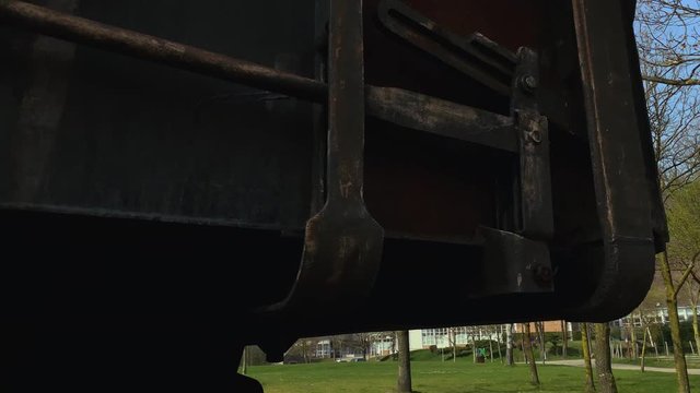 Slider shot of old coal wagon in the south of the Netherlands, mining area