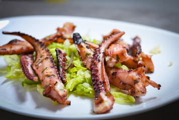 grilled octopus with fresh lemon juice & lettuce