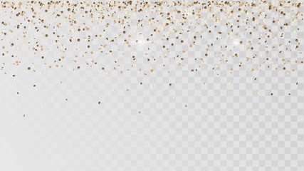 Falling golden confetti on a transparent background, celebration and festival, gold decoration, rain of coins