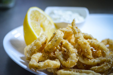 fried calamari dish with lemon & tartar sauce