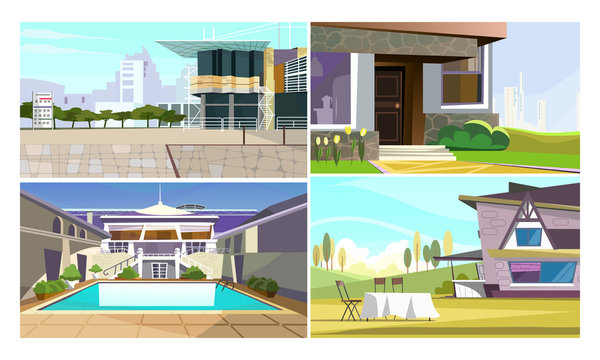 Modern apartments vector illustration set