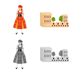 Vector illustration of and historic icon. Collection of and country stock vector illustration.