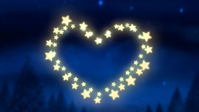 Glowing heart of fairy lights on blue background