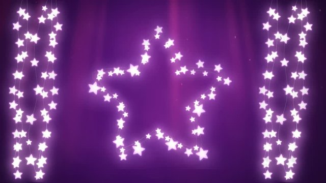Glowing star and strings of fairy lights on pink background