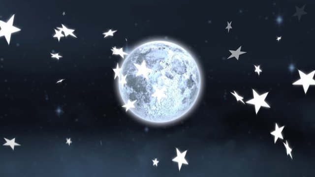 Stars falling and full moon on grey background