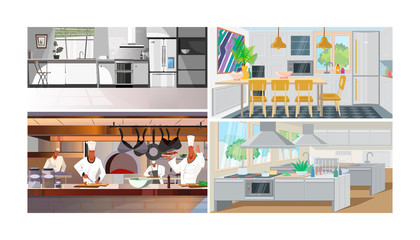 Kitchens vector illustration set.