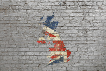 Flag map of Britain painted on brick wall