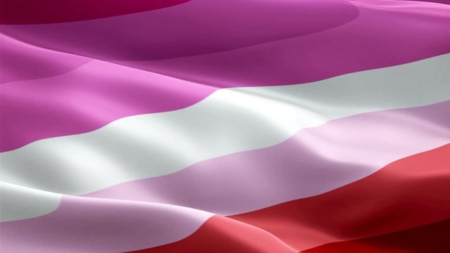 new Lesbian love Pride Flag Rainbow flag video waving in wind. new Lesbian Flag background. LGBT Rainbow Femme Pride Labrys Flag Looping Closeup 1080p HD 1920X1080 footage. Rainbow Pride concept flags