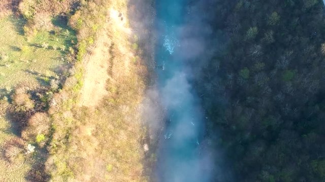 Aerial view of river Drina in Bosnia and Herzegovina