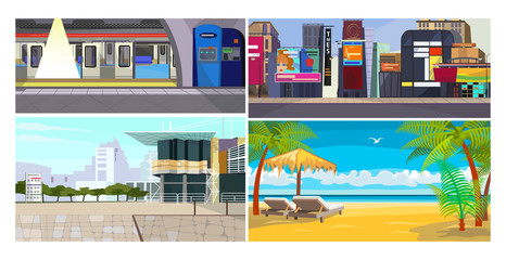 Tourist places vector illustration set