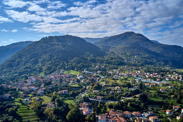 Panoramic view of Lake Como, the city of Bellagio. Aerial view. Autumn season