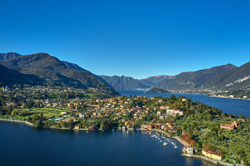 Fototapeta na wymiar Panoramic view of Lake Como, the city of Bellagio. Aerial view. Autumn season
