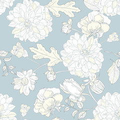elegant floral seamless pattern. Vintage monochrome peonies, chrysanthemums on a light background. Spring; summer holidays presents and gifts wrapping paper; For textiles; packaging; fabric; wallpaper