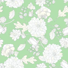 Gardinen elegant floral seamless pattern. Vintage monochrome peonies, chrysanthemums on a light background. Spring  summer holidays presents and gifts wrapping paper  For textiles  packaging  fabric  wallpaper © Оксана Волкова