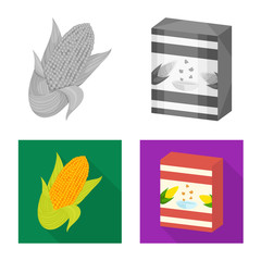 Vector illustration of cornfield and vegetable logo. Set of cornfield and vegetarian stock symbol for web.