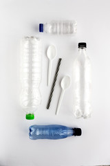 Plastic bottles to recycle. Knolling concept