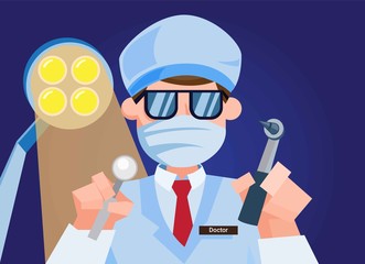 dental doctor operation view from patient, scary dentist imagination kids flat illustration concept vector