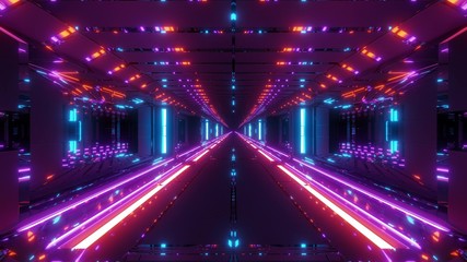 futuristic scifi tunnel corridor with hot glowing metal 3d rendering background wallpaper