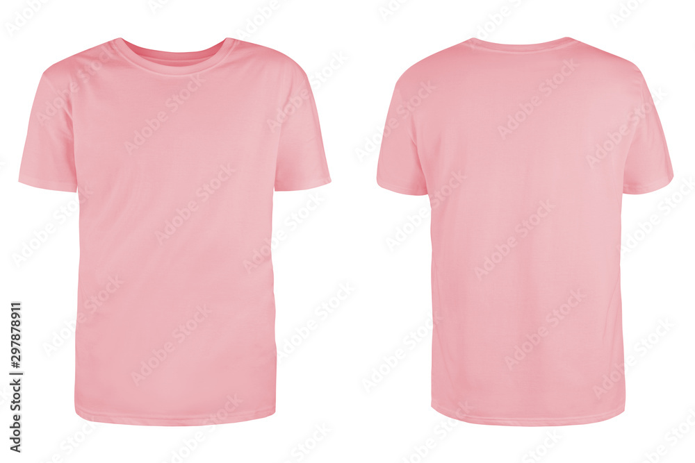 Sticker Men's pink blank T-shirt template,from two sides, natural shape on invisible mannequin, for your design mockup for print, isolated on white background...