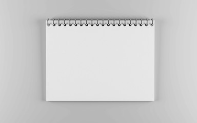 empty horizontal white paper spiral notebook 3d render illustration