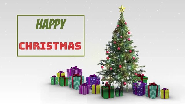 Happy Christmas written over Christmas tree
