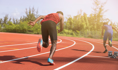 Fototapeta premium Athlete runner running on treadmill