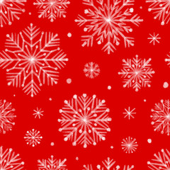 Naklejka na ściany i meble Seamless Christmas winter pattern with white snowflakes on red background
