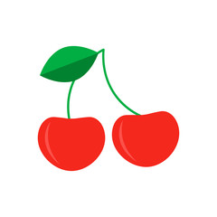 Red cherry vector icon. Red cherry isolated on white background