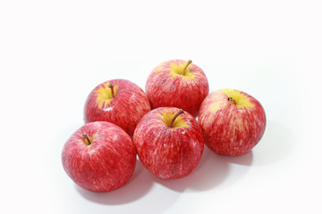 Red ripe fresh apple on white background, Selective focus