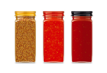 Set of Glass Jar with Sauces, Mustard. 