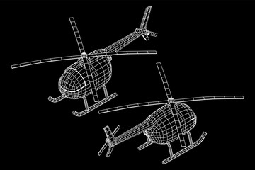 Helicopter aircraft vehicle. Wireframe low poly mesh vector illustration.