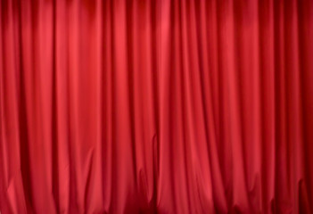 Blurred abstract red background with vertical lines. Red draped fabric. Red stage curtain.
