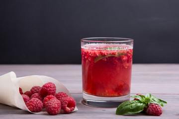Glass of fresh strawberry smoothie and fresh strawberries . Healthy food and drink concept.