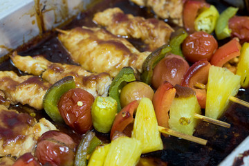 grilled meat with vegetables on plate