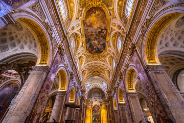 Fototapeta na wymiar Tall Arches Nave Church Saint Louis of French Basilica Rome Italy