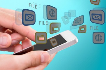 Hands holding smartphone  on background