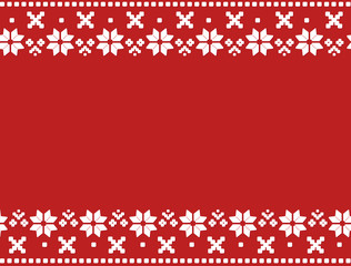 Christmas border with traditional geometric ornament on red background. Merry Christmas wrapping paper. Fair isle style pattern. Happy New Year design. Winter holiday texture. Vector illustration