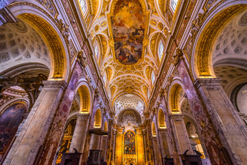 Fototapeta na wymiar Tall Arches Nave Church Saint Louis of French Basilica Rome Italy