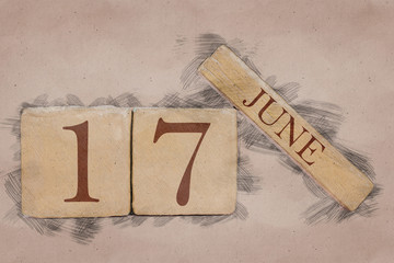 june 17th. Day 17 of month, calendar in handmade sketch style. pastel tone. summer month, day of the year concept