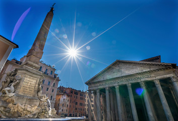 Fototapeta premium Roman Columns Pantheon Temple Sun Star Rome Italy