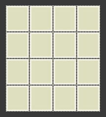 Unbroken sheet of postage stamps. Vector illustration. Set of stamps on a dark background with a shadow.
