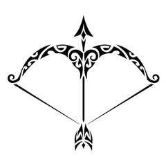 Sagittarius. Tattoo maori tribal style. Horoscope. Astrological zodiac sign. Silhouette isolated on white background - obrazy, fototapety, plakaty