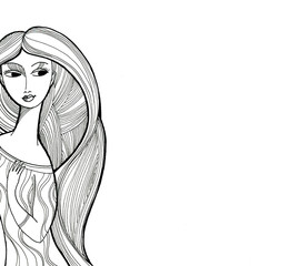 background with beautiful girl graphics pen, lineart