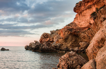 Fototapeta na wymiar Magical views of beach from a restaurant in Ibiza