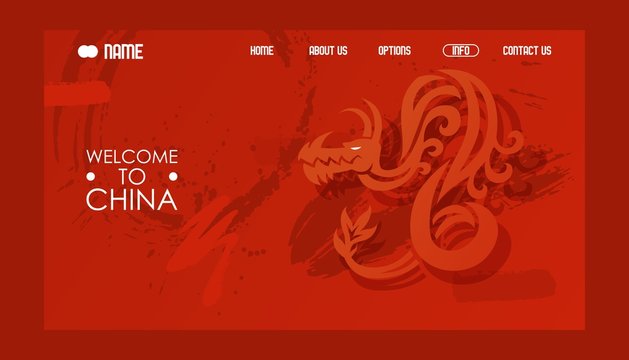 Chinese dragon website design, vector illustration. Travel agency landing page template, welcome to China. Asian sightseeing tours, traditional oriental art