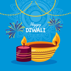 happy diwali festival poster flat design