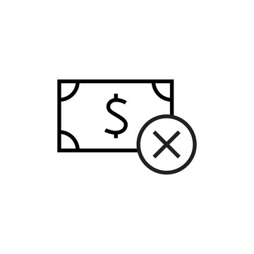 dollar icon with a cross that rejects or prohibits, vector illustration, simple icon on white background, editable stroke.