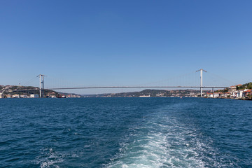 Panoramic view from Bosporus to city of Istanbul