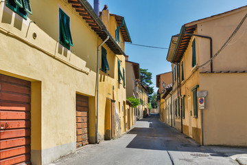 Montopoli in Val d'Arno narrow street architecture. Tuscany, Italy.