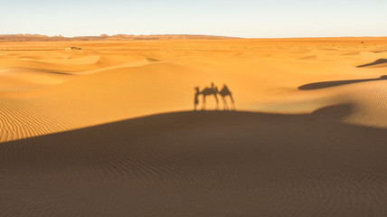 Fototapeta na wymiar Desert silhouette in sahara dune in morocco travel landscape